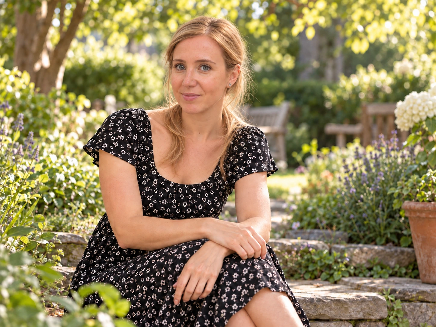 Portret ilustrativ al Simonei într-o grădină